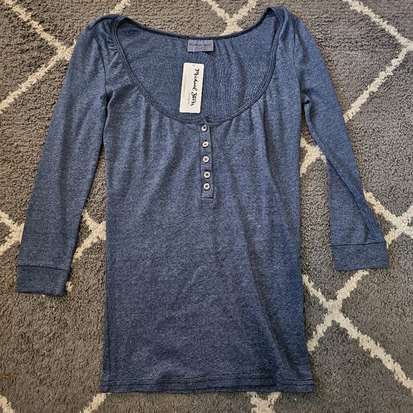 Michael Stars Tops - Michael Stars Shirred Scooped 3/4 Sleeve Henley